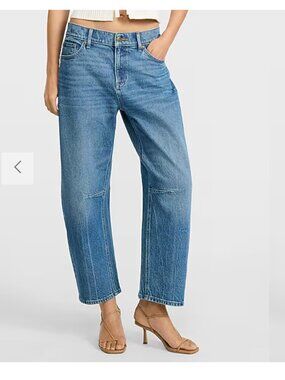 Barrel Leg Mid Rise Jeans Light Wash Size 16 EUC
